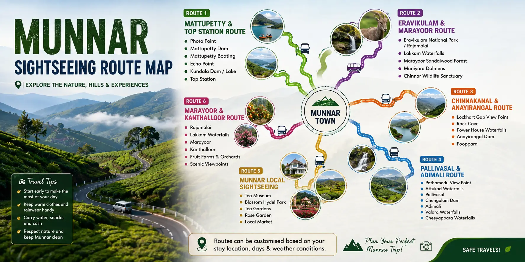 Munnar Sightseeing Route Map