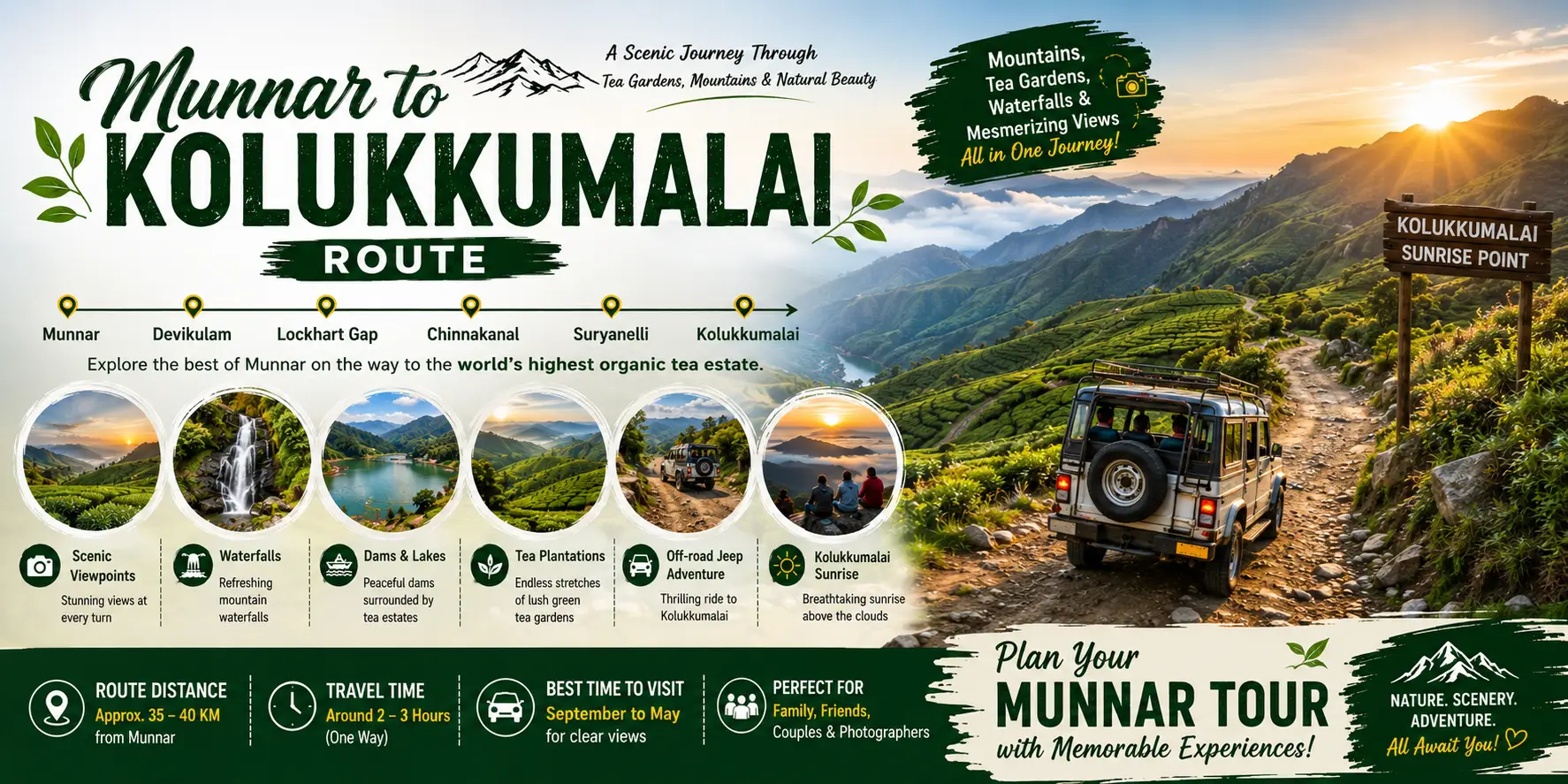 Munnar To Kolukkumalai Route Places